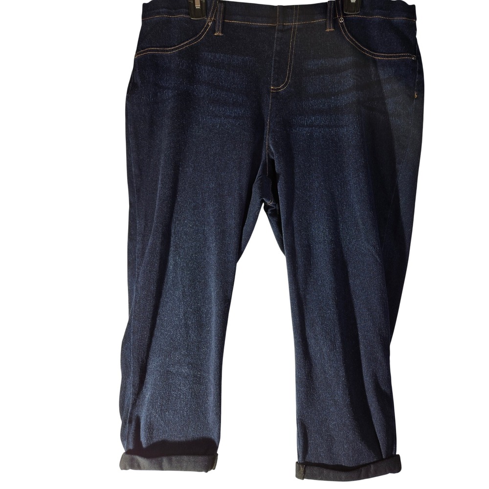 Terra & Sky Womens 1X 16W-18W Dark Wash Denim Capri Jeans Cuffed Stretch Pull On